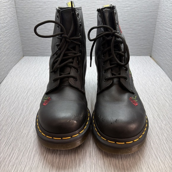Dr Martens Vonda 1460 Floral Embroidered Boots Black Leather Womens US 9 - Picture 2 of 9